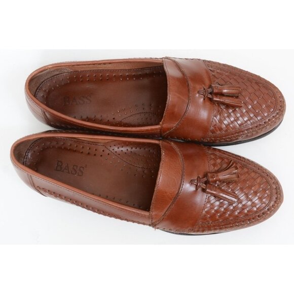 Bass Men\'s Size 10M Leather Woven Tassel Moc Slip On Loafers Preppy Old Money main image 4